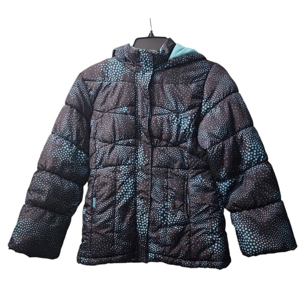 Xerison Puffer Jacket Star Print Hooded Winter Coat Padded‎ Warm Outerwear